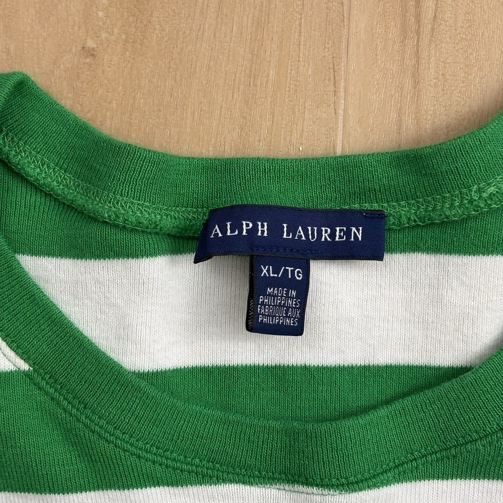 Ralph Lauren Girls Striped Long Sleeve Shirt XL Green And White - Picture 5 of 9